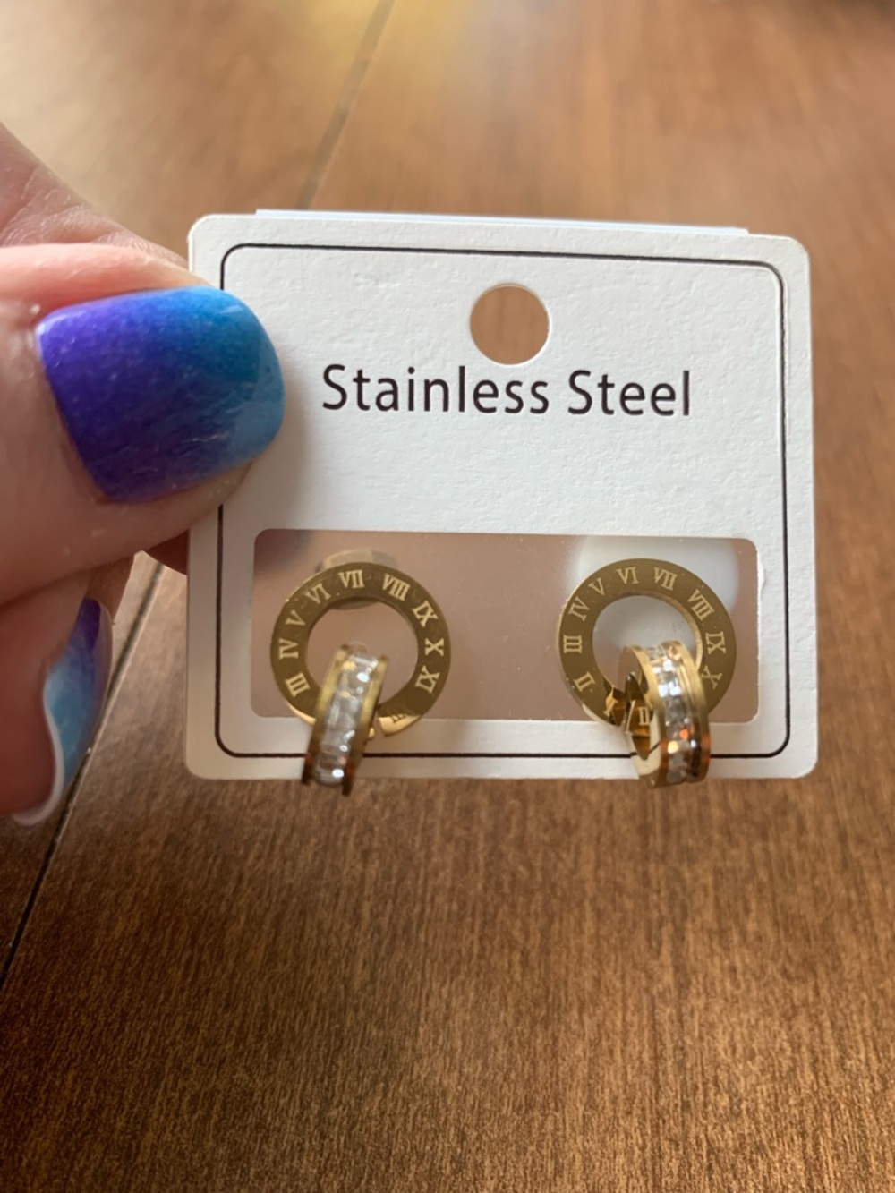 Gold Roman Numeral Hoop Earrings with Crystal Rows